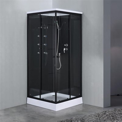 현대적인 정사각형 회색 전면 유리 샤워실